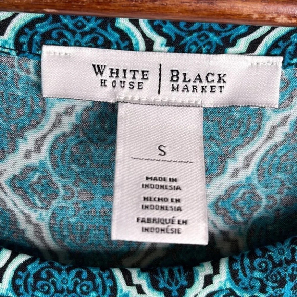 WHITE HOUSE BLACK MARKET Retro Print Dress Green Round Neck 3/4 Sleeve Size S - Picture 7 of 11